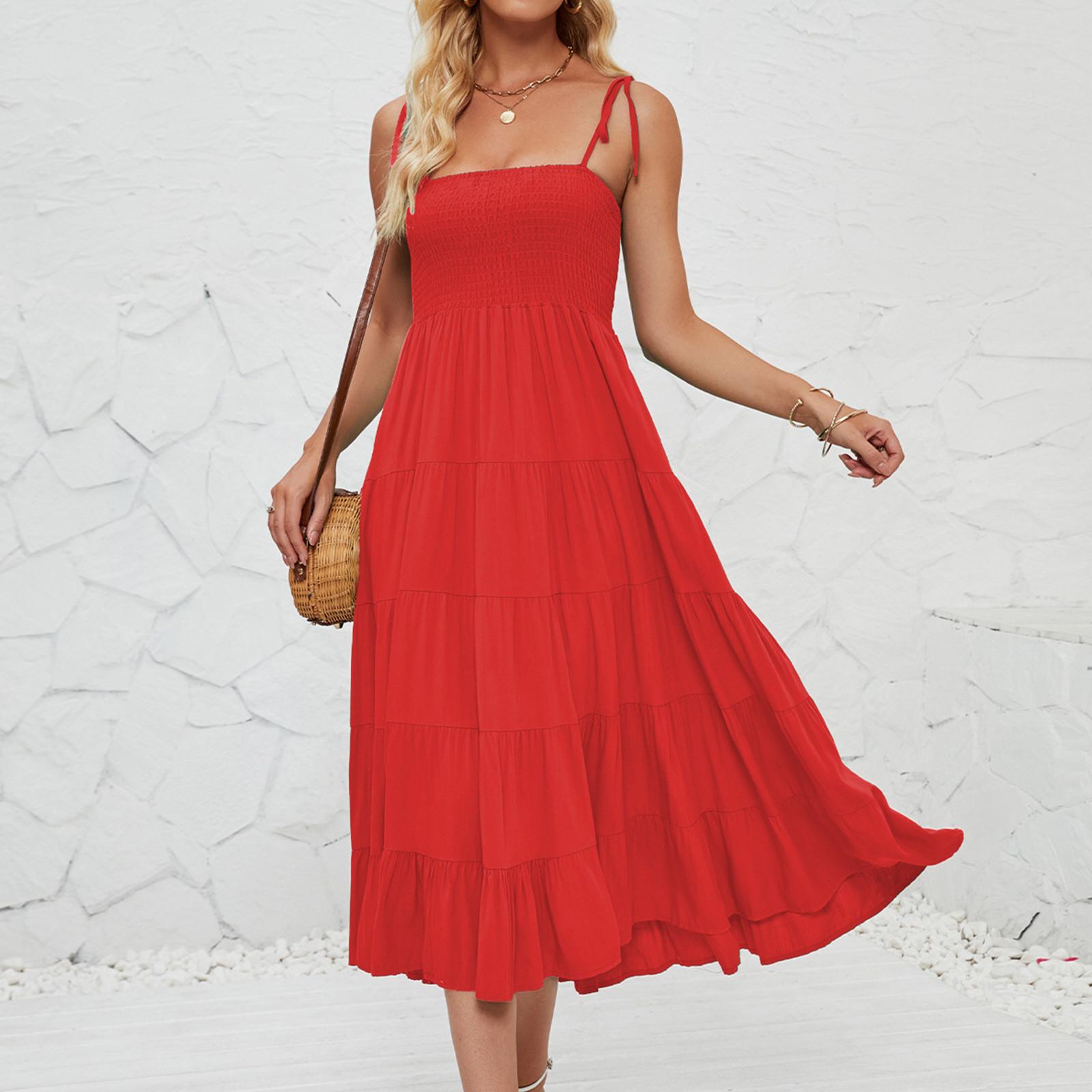 

Женские однотонные длинные платья без рукавов XL красный