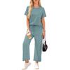 Women's Casual Fashion Short Sleeve Loose Wide Leg Pants Round Neck Suit