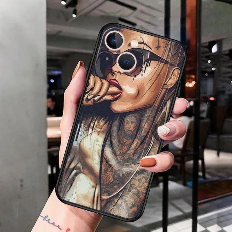 Applicable Apple Iphone14 Mobile Phone Case Luxury Sexy Tattoo Girl Angel Mobile Phone Case Painted Anti-Drop