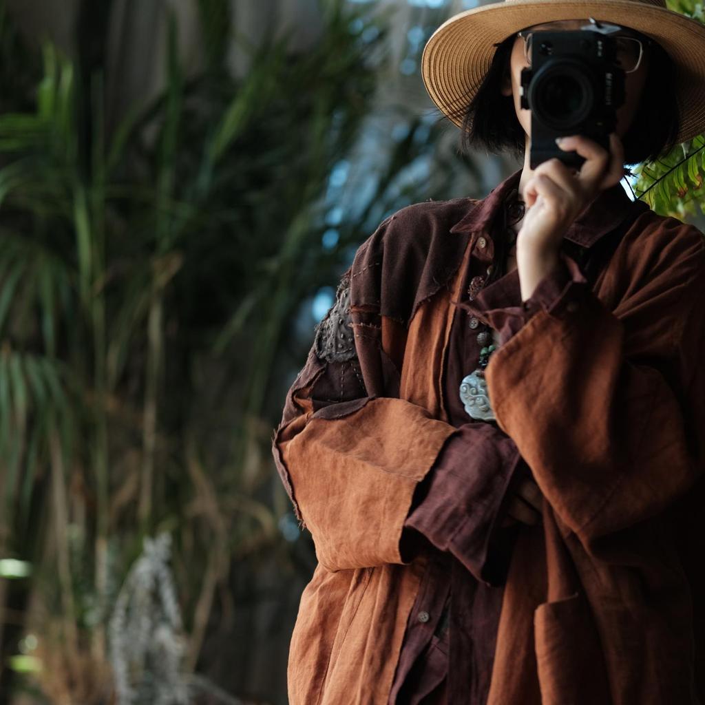 Vintage lněný župan s výšivkou sněhových vloček