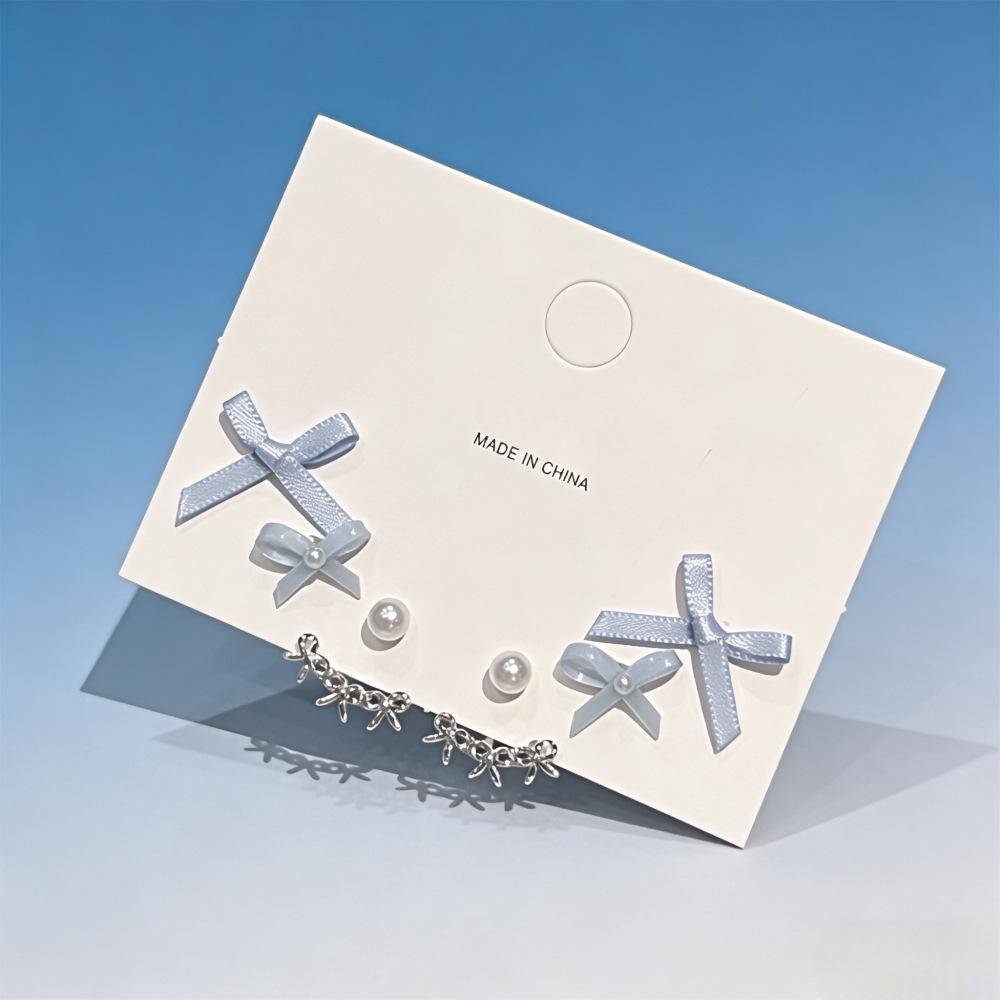 Elegant Pearl Bow Knot Stud Earrings Set - Gentle and Versatile Design