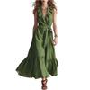 Women's Sleeveless V Neck Ruffle Trim Tie Waist Patchwork Maxi Dress Casual Loose Fit Summer Dress