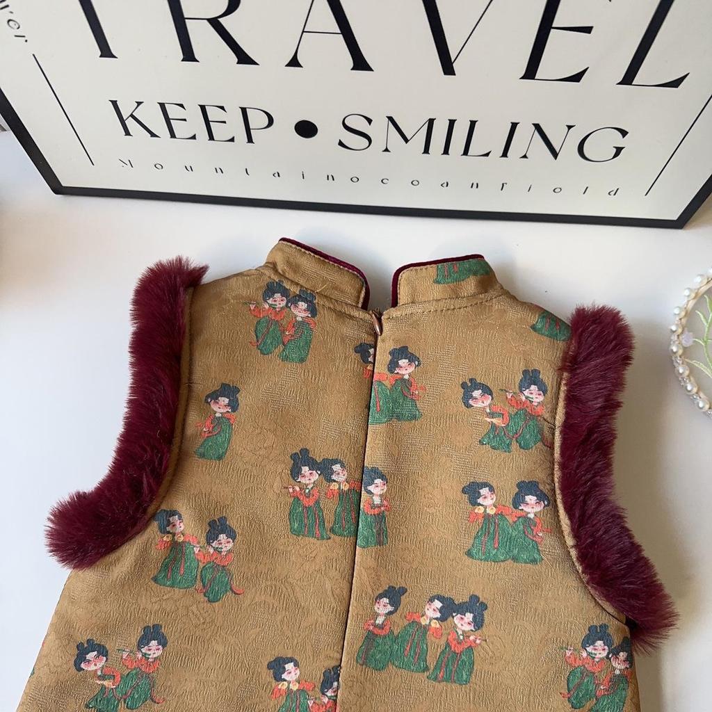 Girls' Sleeveless Qipao Winter Dress - Baby Hanfu Tang-Style Vest AWA898