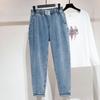 Damen Übergröße Locker Gerade Bein Jeans Elastischer Bund Baggy Dad Hosen für Große Oberschenkel