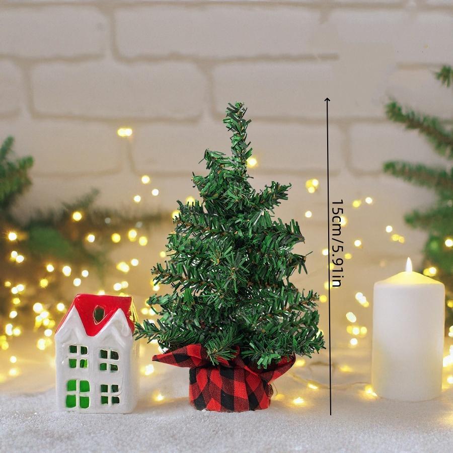 1pc15cm/5.91inMini Christmas Tree Ornament Red and Black Plaid BaseDIYChristmas Tree Mall Window Party Tabletop Decoration Ornam