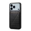 For iPhone 17 Pro Case with Card Holder Leather+PC+TPU Crocodile Textured Back Cover
