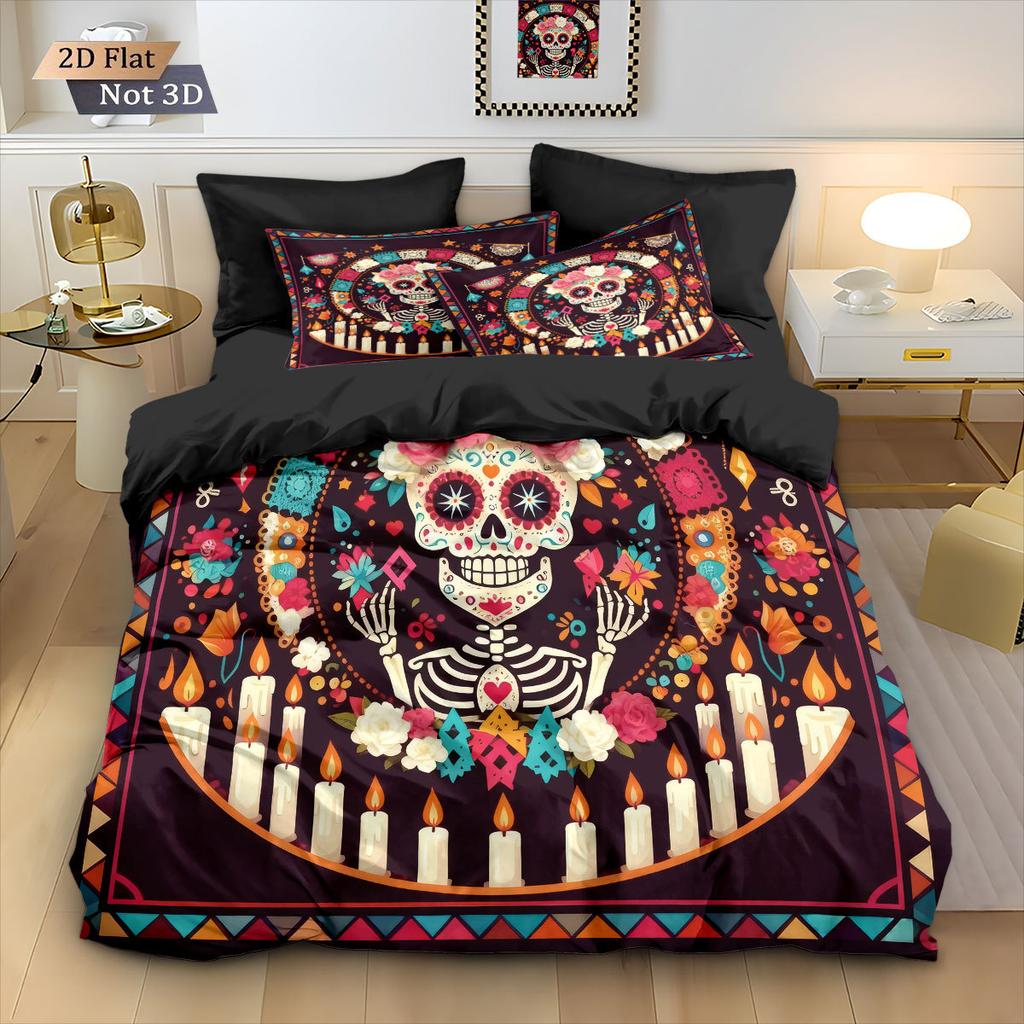 Skull Flowers Bedding Set skull retro print Duvet Cover Pillowcase Co co room decoration Quilt Cover Single Double Large Size