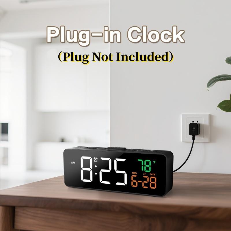 USB Powered Digital Alarm Clock TEMP Date Display 5 Levels Brightness Snooze Table Clock 3 Levels Alarm Volume 12/24H LED Clock