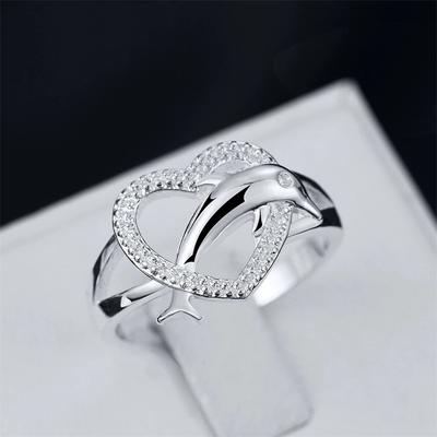 Hohe Qualität 925 Sterling Silber Feine Liebe Delphine Herz Ringe für Frauen Paar Geschenke Mode Party Hochzeit Schmuck