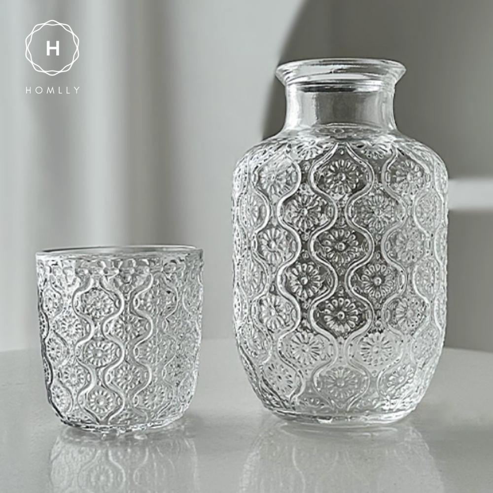 Homlly Clive Clear Bedside Carafe with Glass Cup for Bedroom or Kitchen