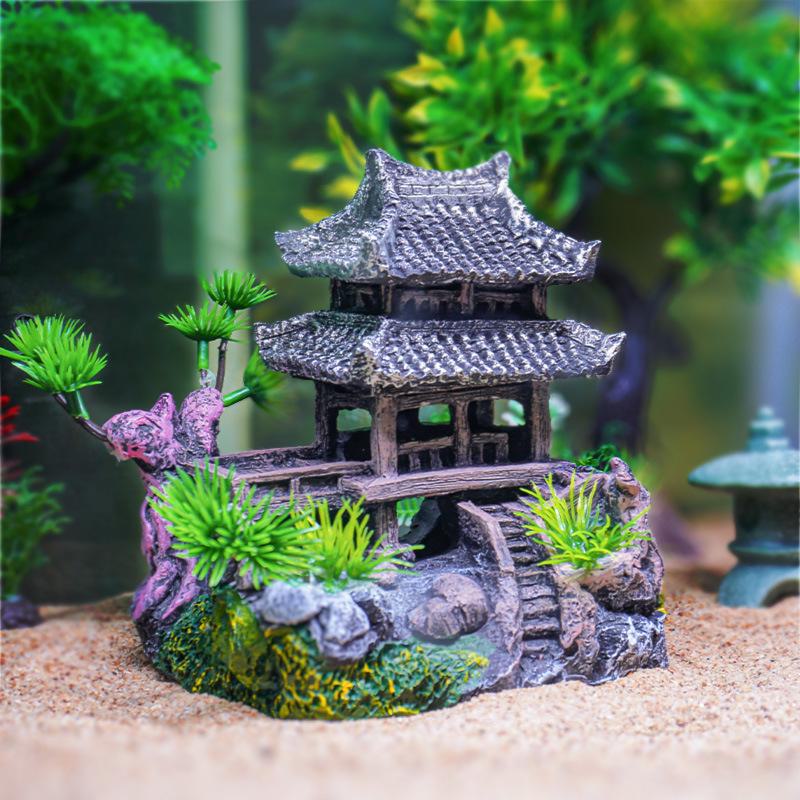 Retro Jiangnan Fish Tank Decoration: Yunhelou Cottage Rockery