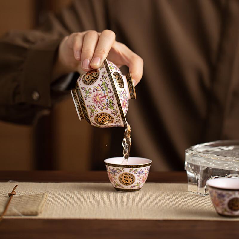 Su's Ceramic Pink Enamel Palace Style Gaiwan Gift Set