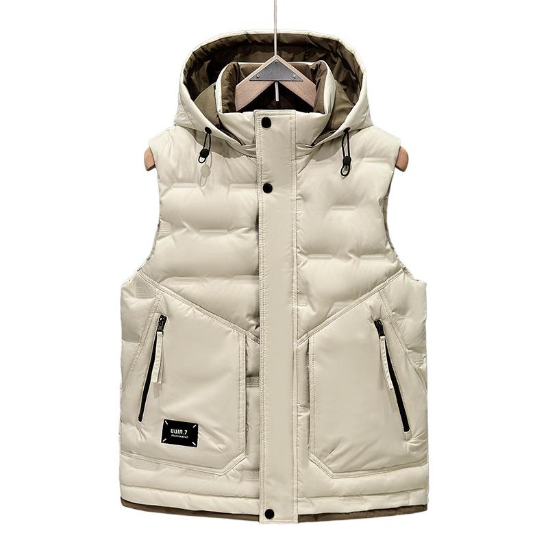 Men's Trendy Hooded Sleeveless Cotton Vest for Autumn/Winter