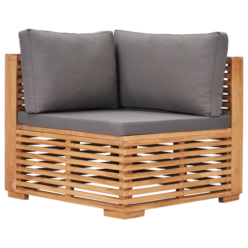 Garden Corner Sofa with Grey Cushions Solid Teak Wood