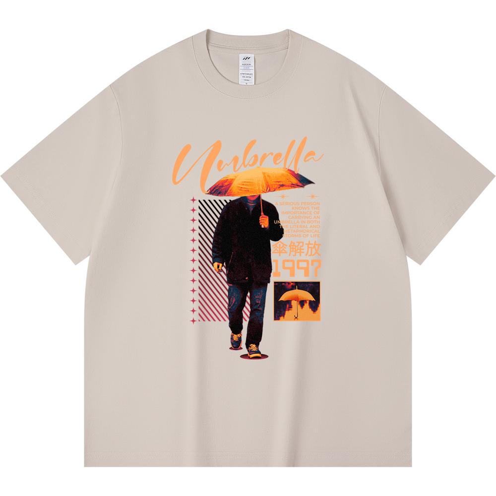 

230GSM 100% Cotton T-Shirt Umbrella Print Tees Funny Harajuku Style Combed Cotton Tshirt XS абрикосовый