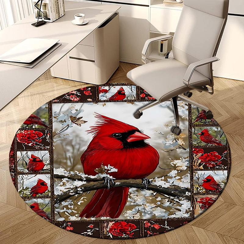 1PC Cardinal Non-Slip Floor Round Carpet, Office, Family, Bedroom, Large Area Rug Indoor Rugs, Durable PolyesterH0381