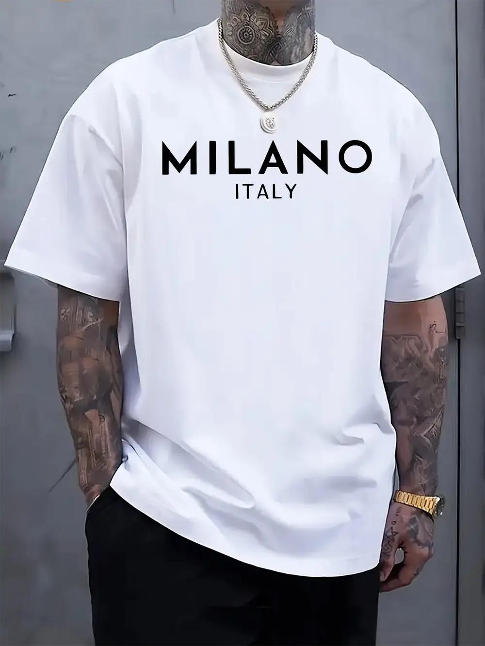 Milano Italy Graphic Print T-shirt - Light Grey Casual Short Sleeve Round Neck Tee L