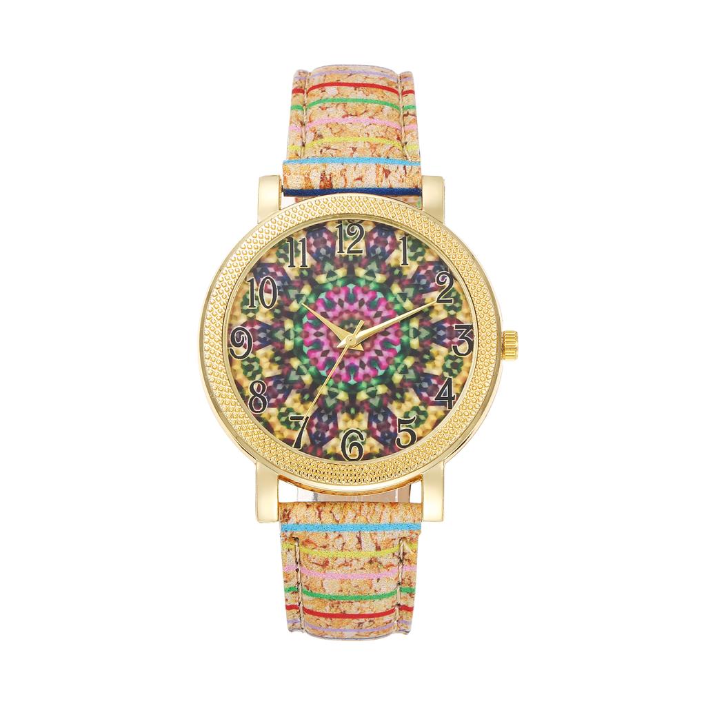 New women's watches student wrist watches wood grain turntable retro stripe leather strap ethnic style watches