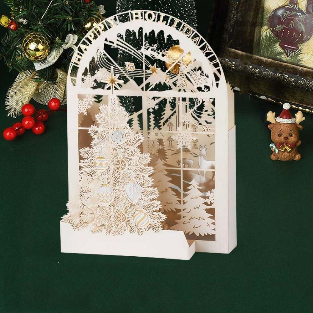 Laser Engraved Christmas 3D Greeting Card with Envelope and Postcard Thank You Letter  New Year