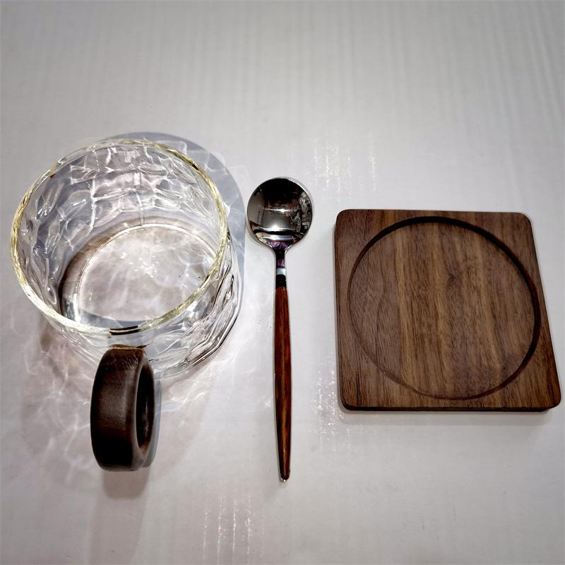 200ml Glass Coffee Mug with Hollow Wooden Handle, Heat Resistant Borosilicate Glass Cup for Espresso, Latte, Iced Coffee