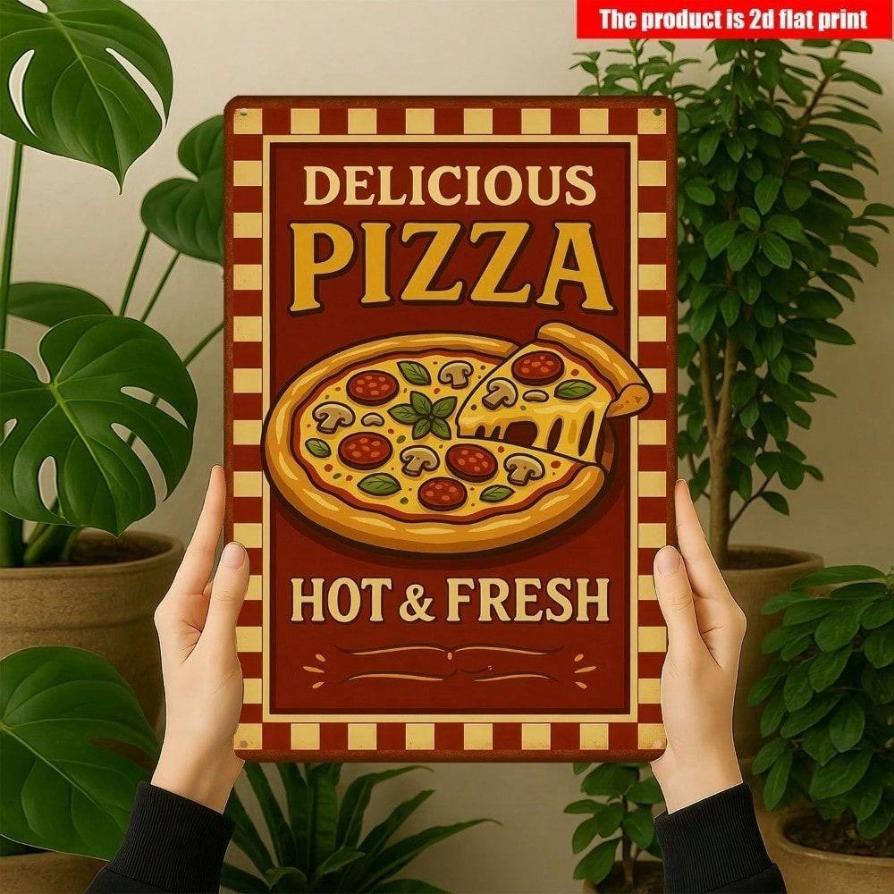 Affiche Métal Vintage Signe Pizza, Décor Mural pour Cuisine Bar