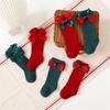 2 Paar Klassische Kniehohe Socken Weihnachten Thema Socken mit Schleifchen Dekoration für Baby Mädchen 2024 Neujahrsgeschenk