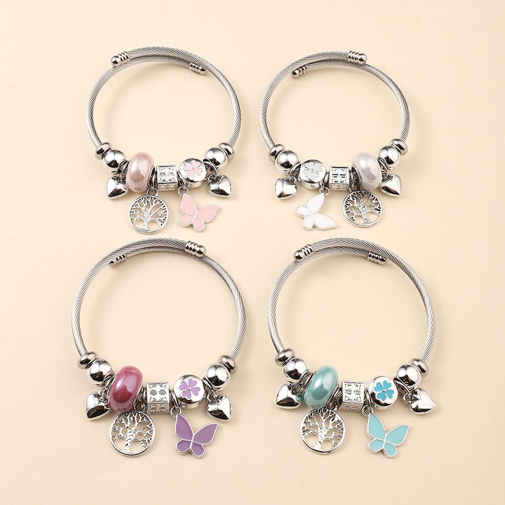 Stainless steel DIY silver opening adjustable bracelet women's personality simple bracelet jewelry new
