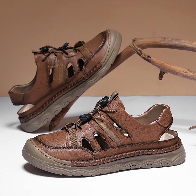 Men Sandals Split Leather Sandals Slides Breathable Rome Male Summer Outdoor Beach Slippers Soft Hot Sale Men Beach Sandals