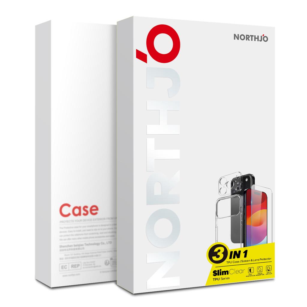 NORTHJO For iPhone 17 Pro TPU Phone Case Set with Front Screen Protector+Lens Film