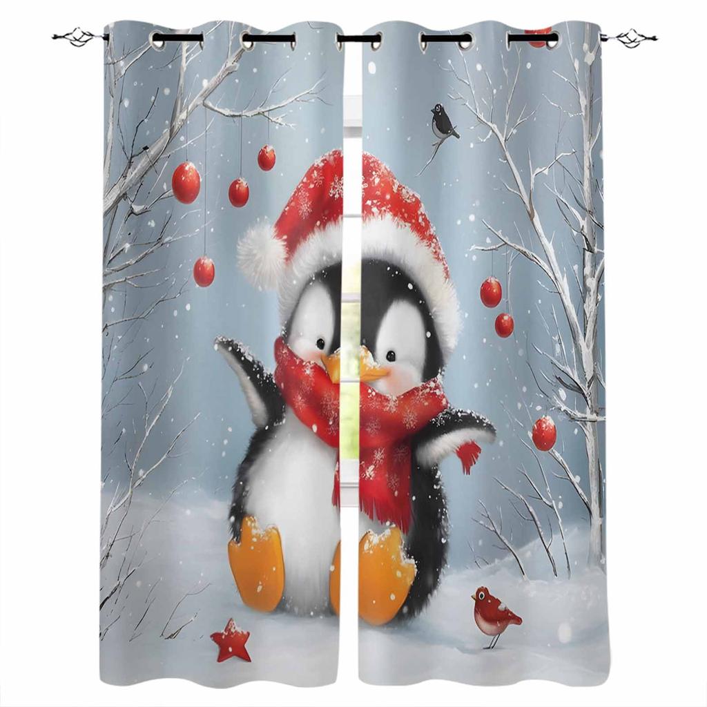 Christmas Lantern Bird Penguin Oil Painting Blackout Curtains For Living Room Bedroom Window Treatment Blinds Drapes
