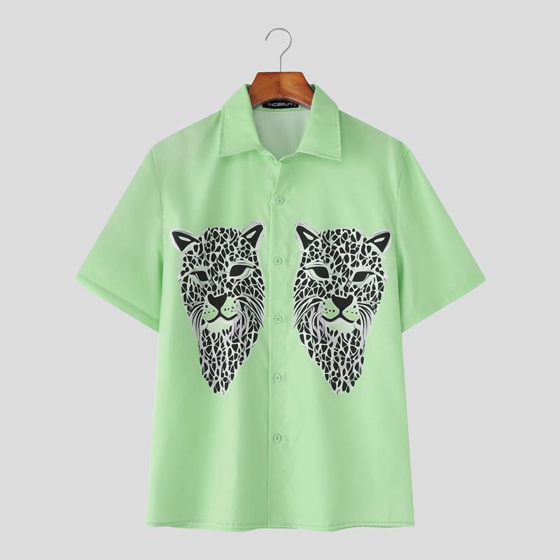 

INCERUN Мужские рубашки оверсайз с лацканами, на пуговицах, с принтом, повседневные 5XL зелёный