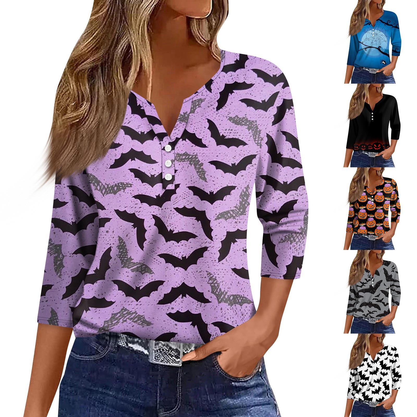 

Женские топы с рукавом 3/4 с цветочным принтом на Хэллоуин, винтажные модные повседневные свободные рубашки с v-образным вырезом, рубашки больших размеров XXL белый