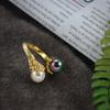 Vintage Adjustable Stainless Steel Rings for Women Creative 18K Gold Plated Pearls Ring Statement  Anniversary Gift