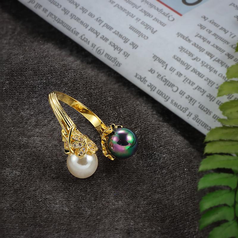 Vintage Adjustable Stainless Steel Rings for Women Creative 18K Gold Plated Pearls Ring Statement  Anniversary Gift