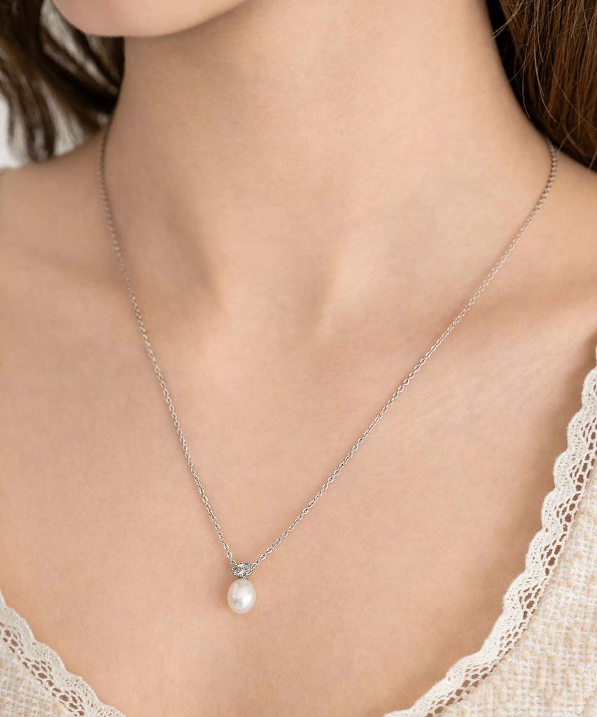 Tatiana (Silver 925) Oval Cubic Pearl Necklace Nz2551