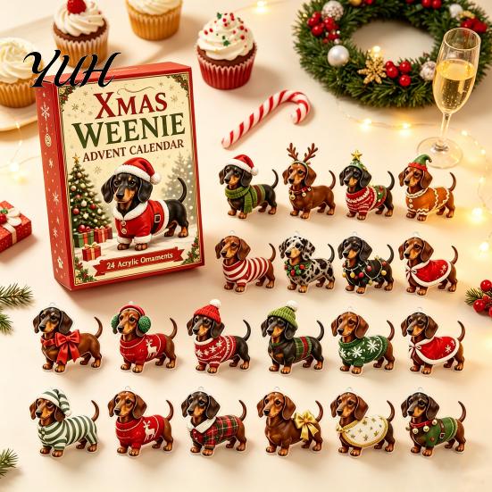 Feiertagskalender 3D Dackel Adventskalender mit 24 einzigartigen Mini-Hundefiguren, Kreatives Weihnachtsgeschenk Spielzeugset für Kinder, Sammlerstück