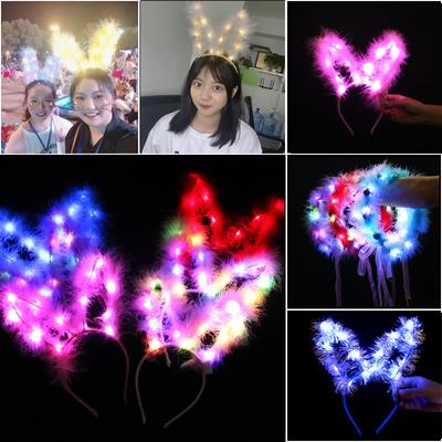 2 adet Kadın Kız Parlayan Kedi Tavşan Kulak Boynuz Saç Bandı Işıklı Flaş Çiçek Kafa Bandı LED Neon Doğum Günü Düğün Parti Malzemeleri