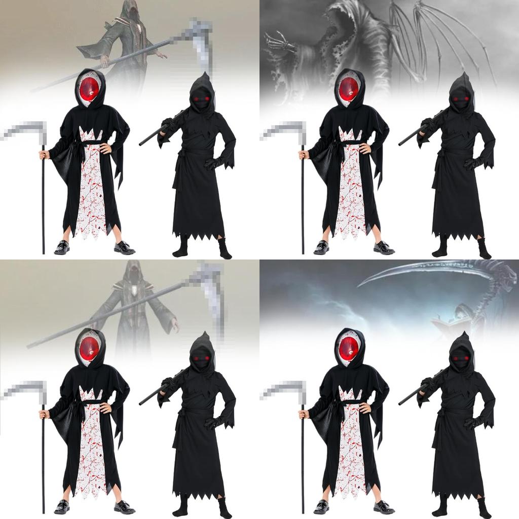 Stylish Polyester Halloween Demon Grim Reaper Cosplay Outfit For Children