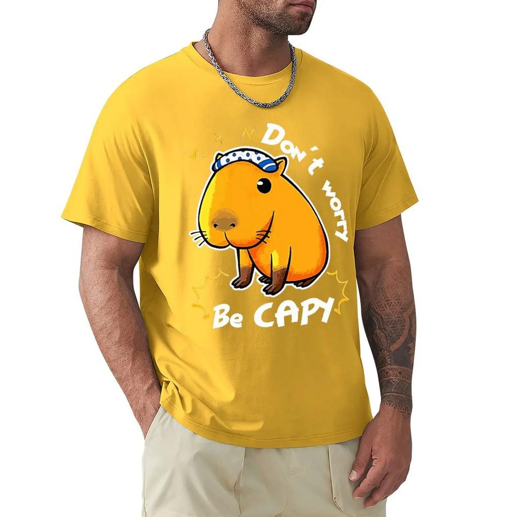 Capivara Capivara Love Dont Worry Be Capy Camisetas Desenhos animados Camisetas gráficas Roupas legais de manga curta Camisetas de streetwear Tops
