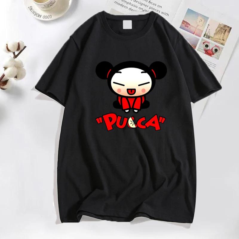 Pucca Cartoon Character Graphic Black T-shirt S