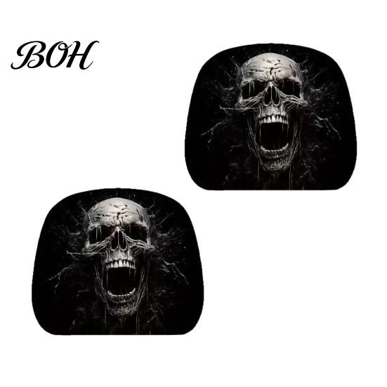 Protective Auto Headrest Protectors Halloween Car Cover, Scary Pattern Print Stretchable Universal Fit Interior Decor Protector, Breathable Polyester