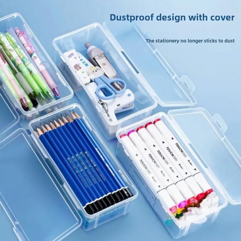 2Pcs Transparent PP Plastic Pencil Case Waterproof Dustproof Stationery Organizer for Kids Students Office Workers