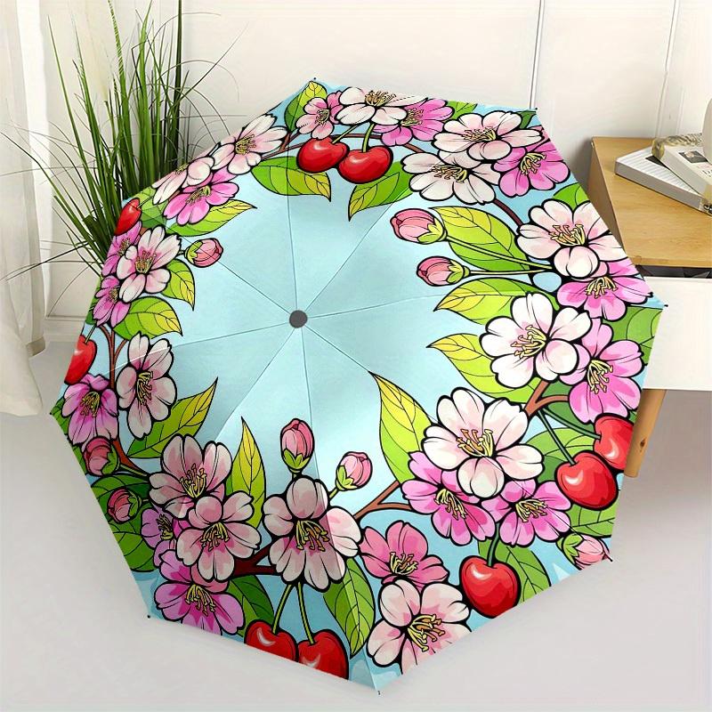 

1pc Cherry Blossom Wreath Clipart Umbrella with Plastic Handle,Suitable for All Seasons Home Travel Outdoor UmbrellaB1816