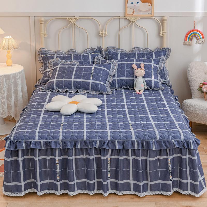 Thickened Pure Cotton Padded Bed Skirt Bedspread Cotton Padded Ruffle Edge Protection Non-slip Pillowcase Bedspread Cover