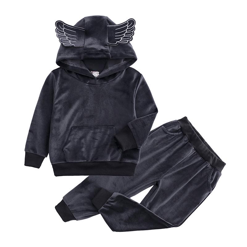 Gold Velvet Children's Autumn/Winter Two-Piece Set for Boys and Girls - Trendy Sweatshirt Outfit