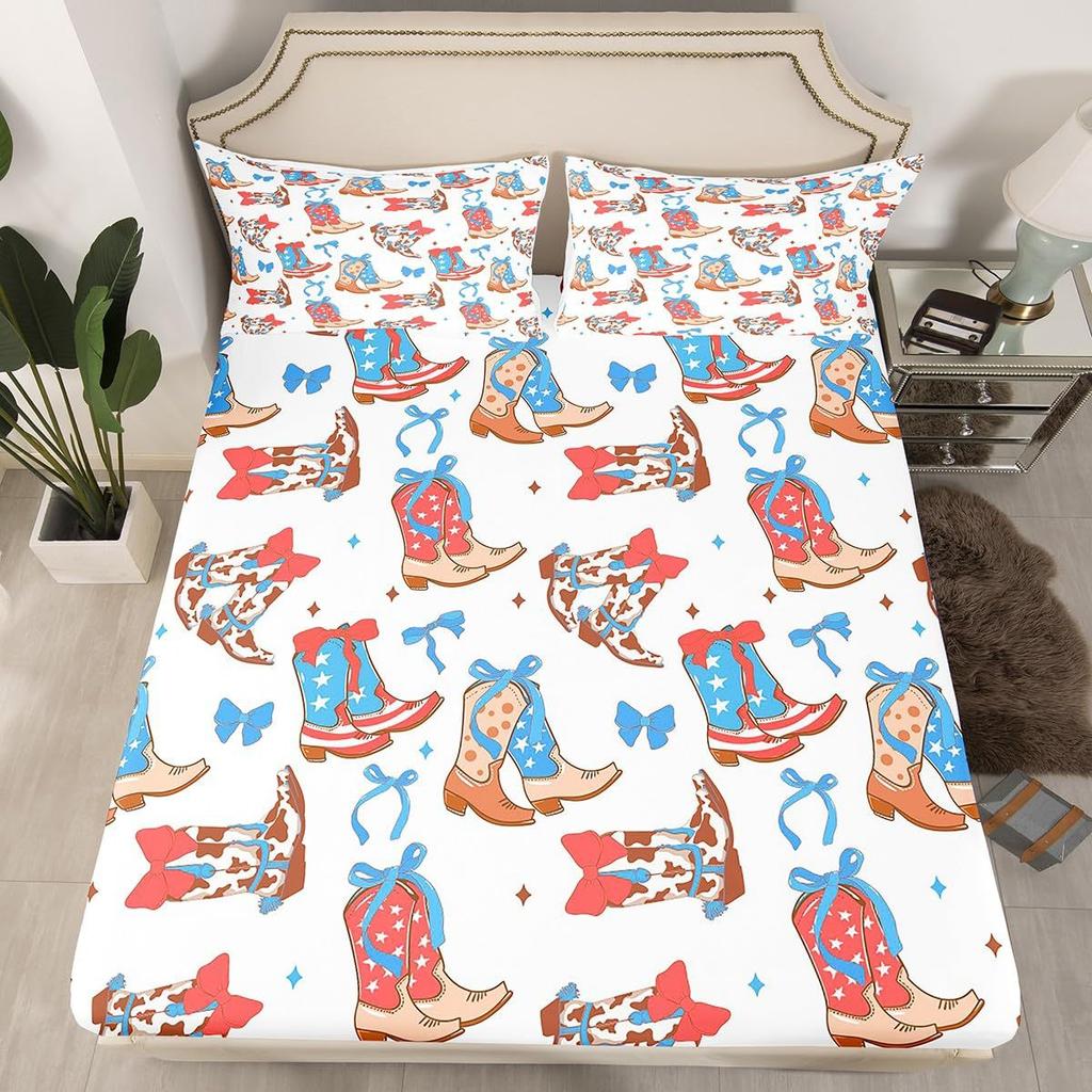 Denim Boots Pattern Sheet Three-Piece Digital Printed Sheet Bedding Set Adult Children