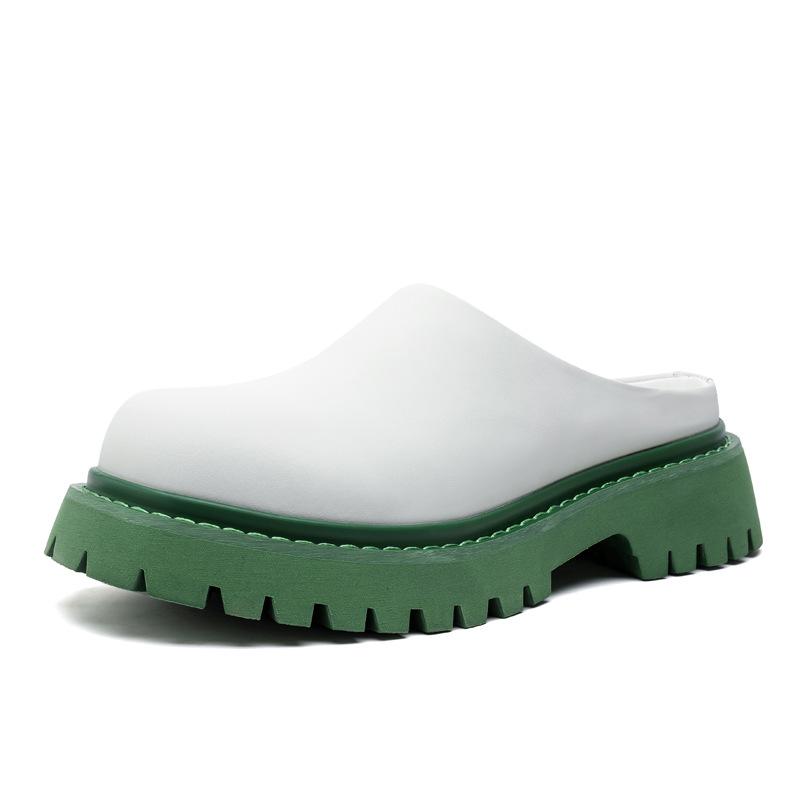 

Summer bag head slippers without rear root small leather shoes thick sole height increase one pedal lazy half tray 3205-J 44 белый