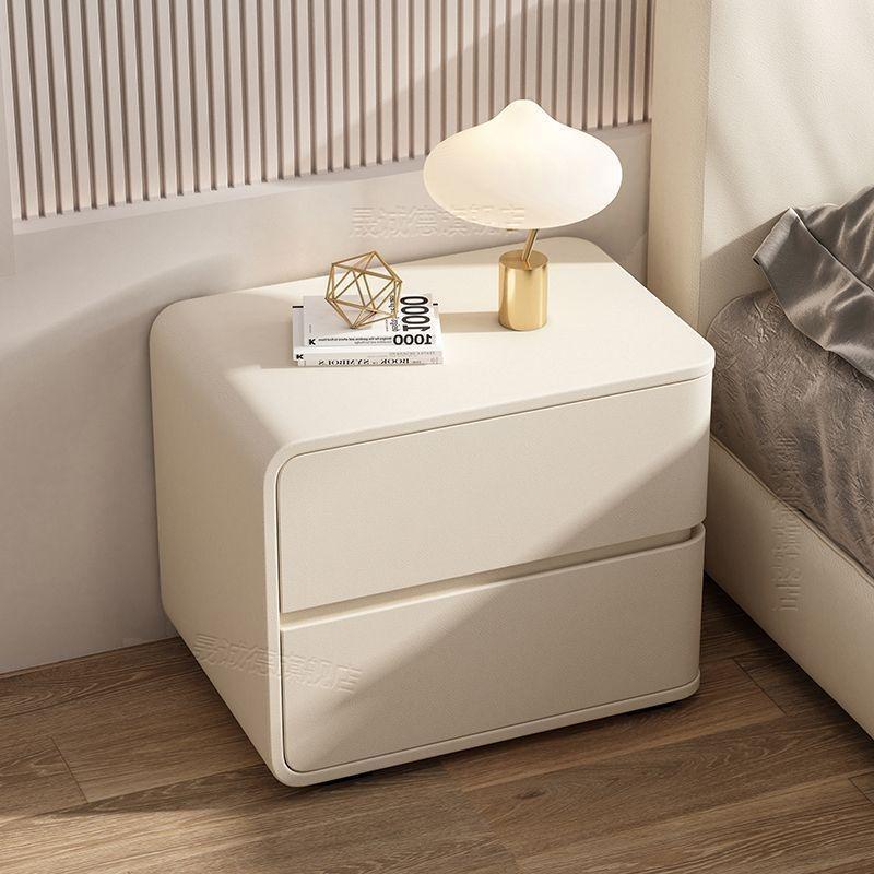 Modern Cream Leather Bedside Table - No Installation Needed