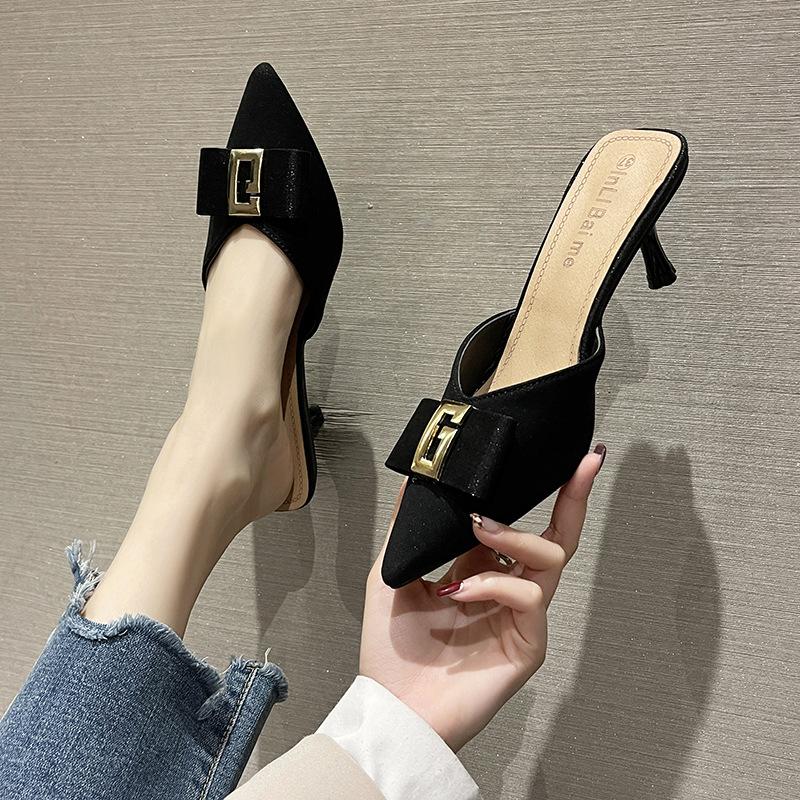 

Весна 2024 Баотоу Полутапочки Новый стиль Босоножки на шпильках Туфли-бабочки 40 чёрный