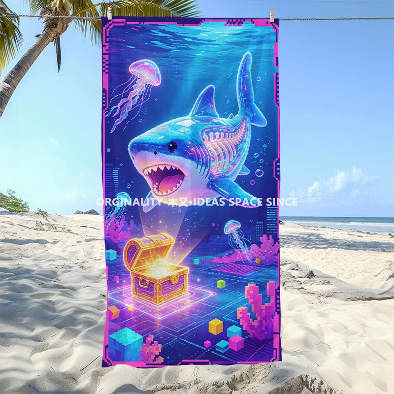 Cyberpunk Shark Treasure Beach Towel Patterned Sunscreen And Windproof Suitable For Swimming Pool Camping Travel